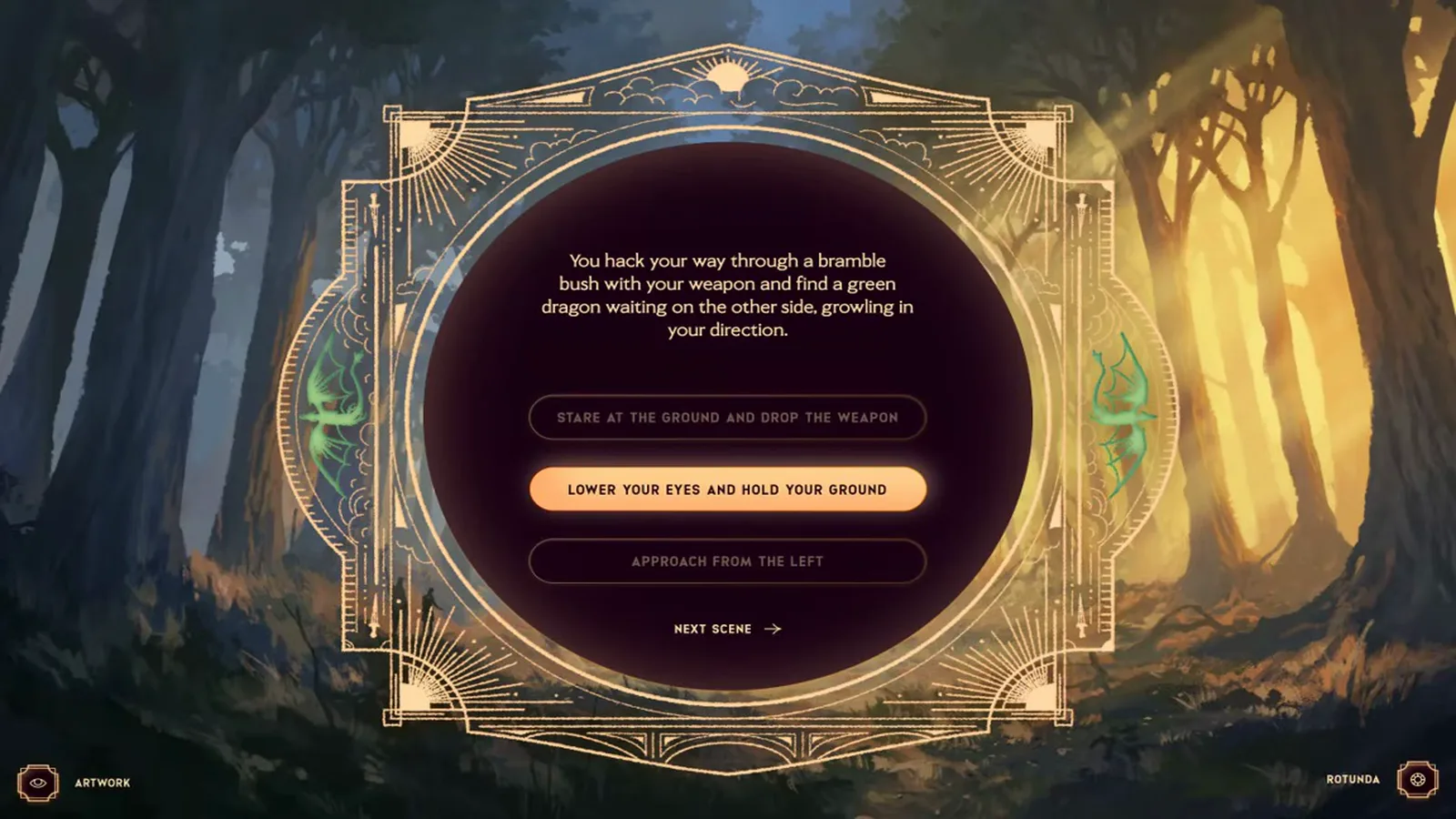 Dragonkind green dragon bramble menu stare drop weapon hold ground or approach from left hold highlighted