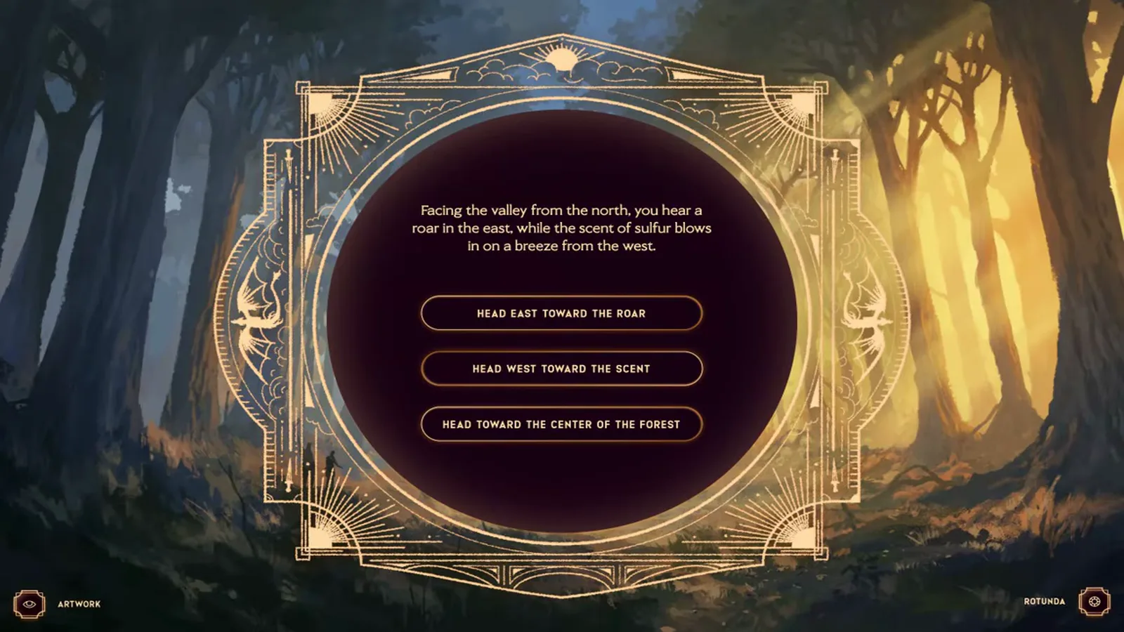 Dragonkind direction choice menu head east toward roar west toward scent or center of forest